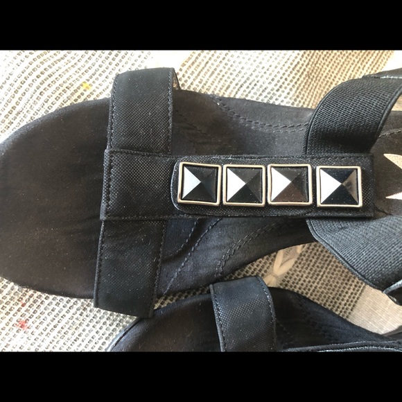 Anne Klein Black Jeweled Wedge Sandals - Picture 3 of 6